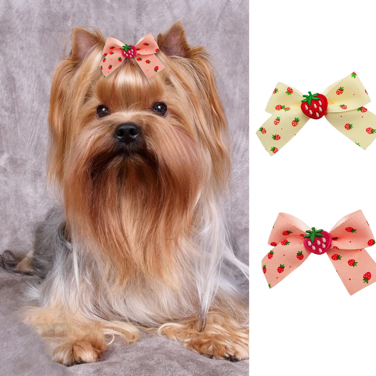 Meidiya Charm Strawberry Small Dogs Hair Bows with French Barrette Hair  Clips,Pink/Yellow Cat Puppy Party Birthday Grooming Hair Accessories