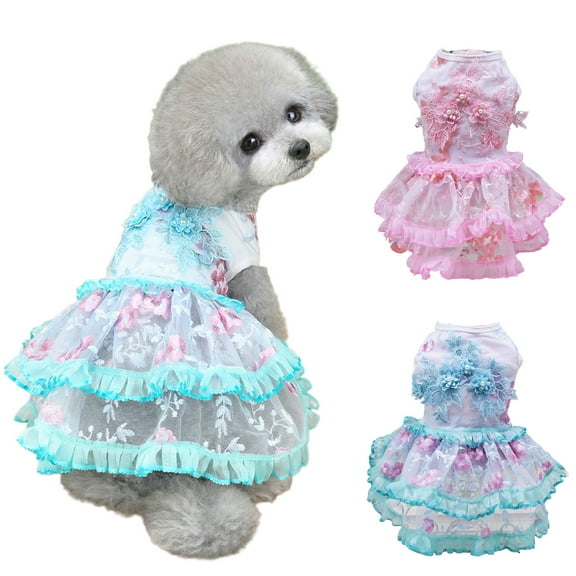 Meidiya Dog Dress,Fashion Pet Dog Clothes,Flower Decor Breathable Puppy Dog Princess Dress Cute Lace Puppy Cake Dress Tutu Skirt Dog Shirt Apparel for Small Dogs