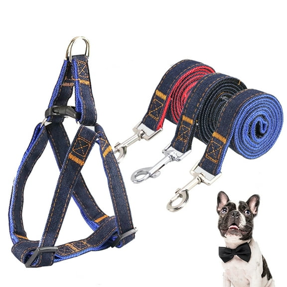 Meidiya Dog Harness and Leash Sets for Small Puppy Medium Large Dogs Pets,Heavy Duty Nylon with Denim Design,Perfect Accessories for Walking Training Your Dog