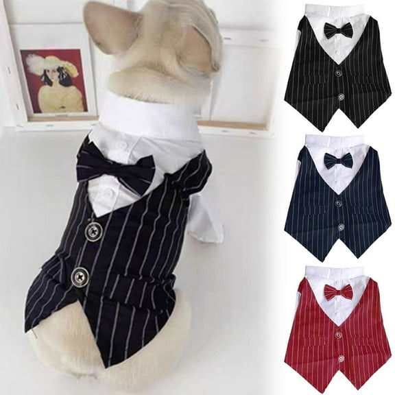 Meidiya Dog Shirt Puppy Pet Small Dog Striped Clothes,Elegant Stylish Suit Bow Tie Costume,Wedding Shirt Formal Tuxedo with Bow Tie,Dog Prince Wedding Bow Tie Suit
