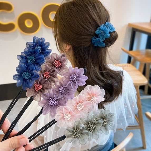 Meidiya Flower Hair Bun Maker Disk Hair Sticks Lazy Hair Bun Maker Hair Disk Girls Women Flower Hair Styling Tool Hair Curler Hair Accessories with Flower