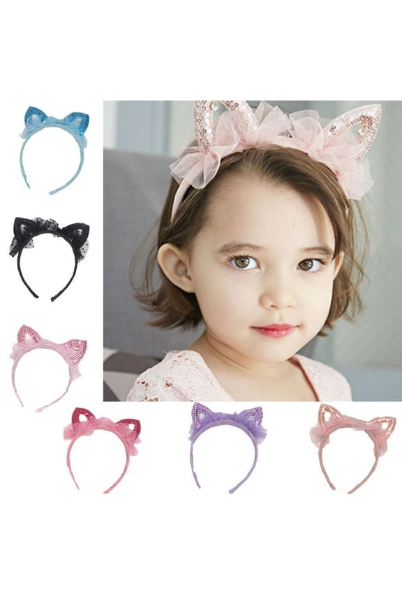 Girls Cute Cat Ears Shape Gauze Sequins Headband Hairband Hair Hoop Accessories
