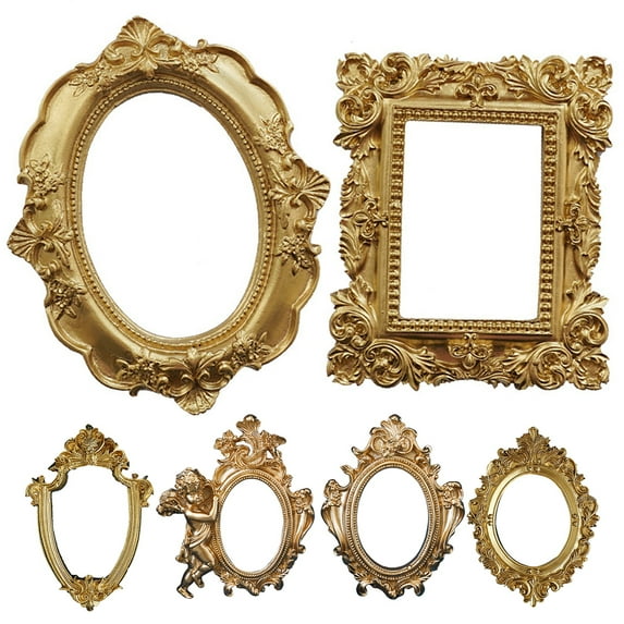 Meidiya Golden Retro Oval Square Photo Frame Ornament Vintage Small Jewelry Decor Home Decor Photography Background Shooting Photo Props