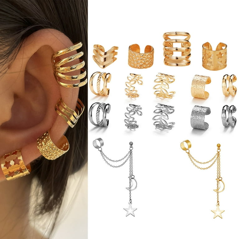 Meidiya Hip-hop Style Non Ear Piercing Earring Cuff Earrings Ear Cuff  Earrings Non-Piercing Fake Helix Cartilage Cuff Earrings Conch Cuffs  Earrings