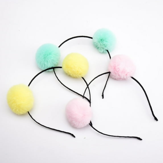 Meidiya Kids Girls Cute Plush Pom color Fuzzy Pom Pom Ball Hair Hoop Cat Ear Headband for Kids Girls