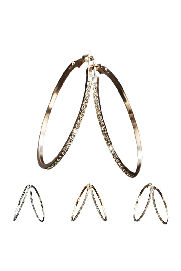 Large Rhinestone Hoop Earrings for Women Rhinestone Crystal Big Circle Hoops Stud Earrings Fashion Bridal Wedding Jewelry,Gold/Rose Gold/Silver Plated Jewelry for Party