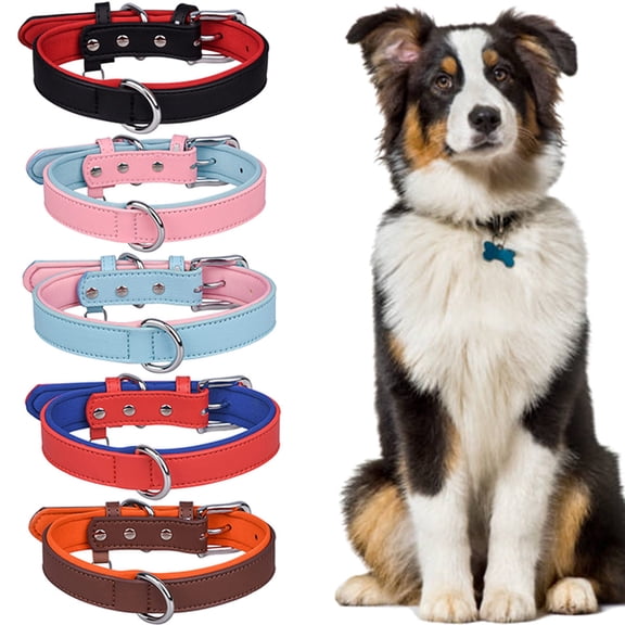 Meidiya Leather Soft Padded Breathable Dog Collars with 2 Rings,Durable Adjustable Leather Pet Collars for Small Medium Large Dogs and Cats