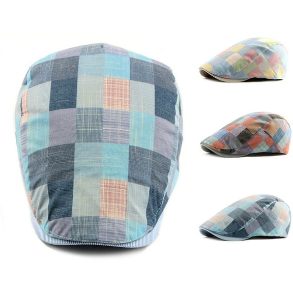 Meidiya Men Coloful Plaid Newsboy Hats Beret Hat Flat Cap Cotton Adjustable Breathable Irish Cabbie Ivy Driving Gatsby Hunting Hat for Daily Wear