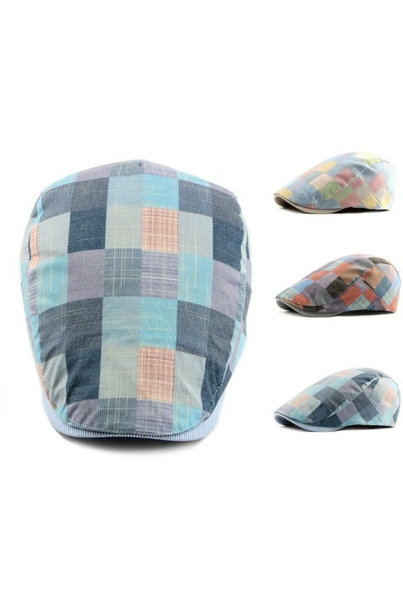 Men Coloful Plaid Newsboy Hats Beret Hat Flat Cap Cotton Adjustable Breathable Irish Cabbie Ivy Driving Gatsby Hunting Hat for Daily Wear
