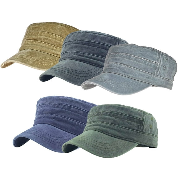 Meidiya Men Military Cap Summer Autumn Casual Cadet Hat Washed Flat Top Caps Solid Color Denim Flat Top Cap