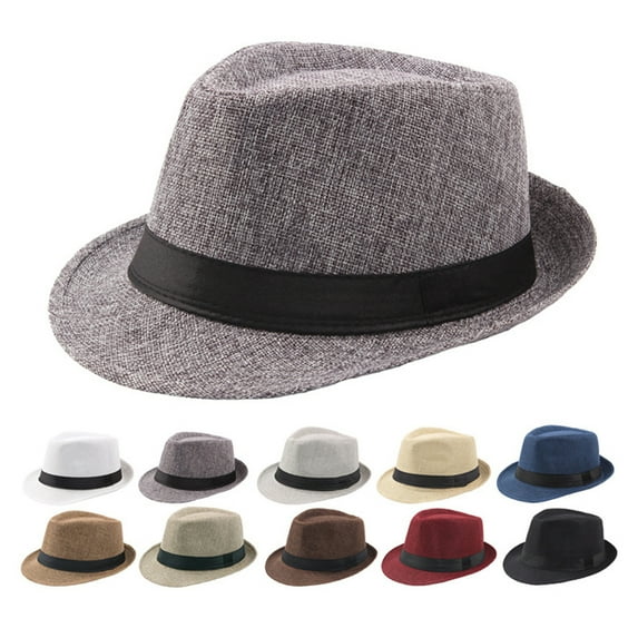 Meidiya Men Short Brim Fedora Hat Classic Summer Beach Sun Hat Fashion Linen Panama Cap Crimping Sun Visor Hat for Men