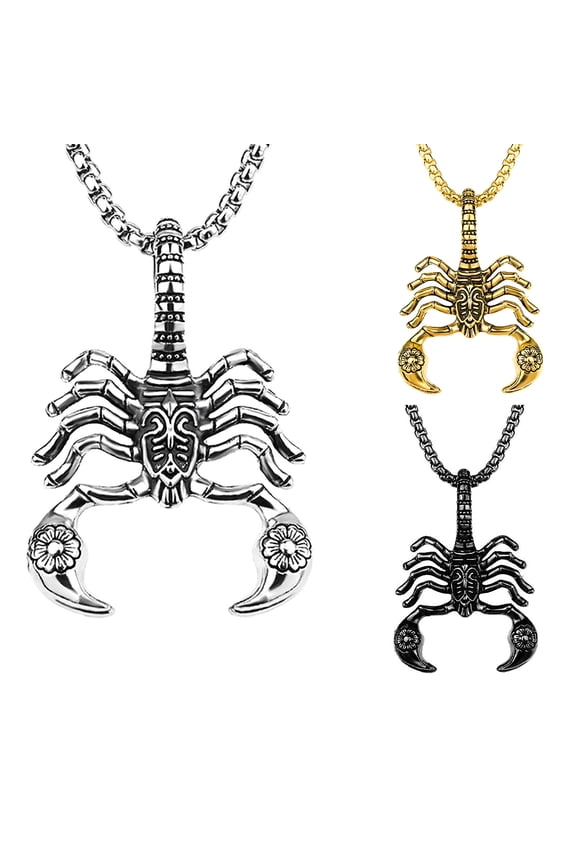 Men's Large Heavy Stainless Steel Pendant Necklace Silver Black Scorpion Necklace Costume Stainless Steel Mens Gothic Scorpion Pendant Necklace