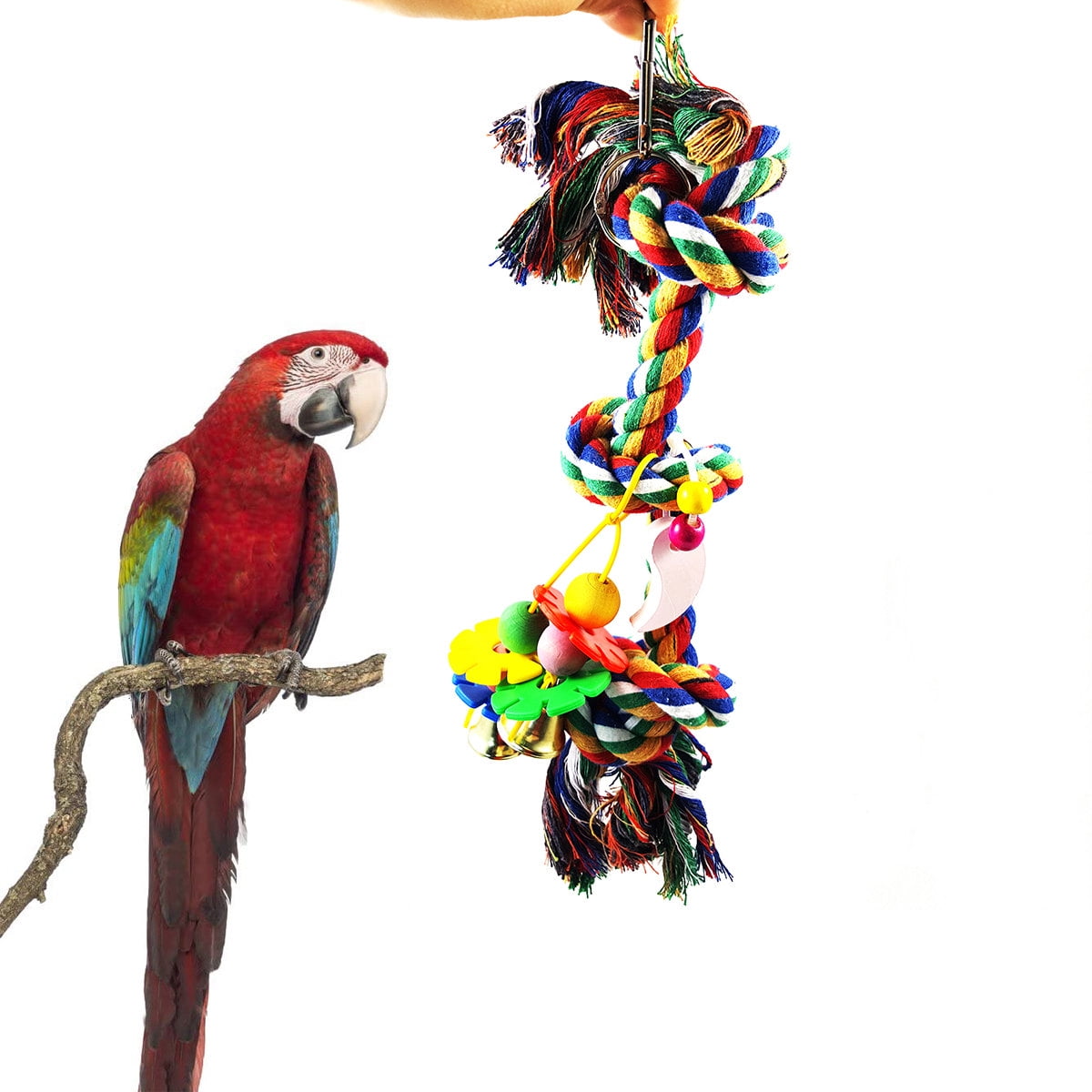 Meidiya Parrot Twisted Triple Knotted Ropes Toy, 11.8” Colorful Bird Cotton Rope Bite Chew Cage