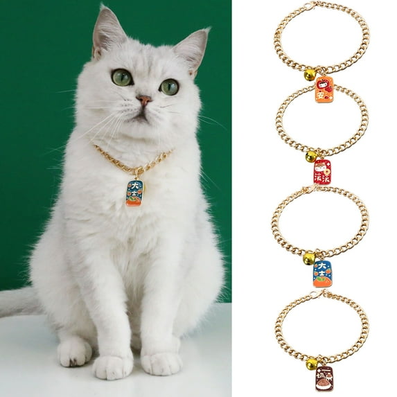 Meidiya Pet Metal Necklace Collar Mini Bell Design Hypoallergenic Wear Comfortable Skin-Friendly Environmental Protection Adjustable Cartoon Pendant Cat Necklace Lobster Buckle Pet Collar