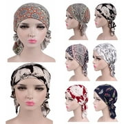 Meidiya Pre Tied Chemo Cancer Head Scarf Hat Cap Fashion Leaf Print Turban Headwear Women Women's Ruffle Beanie Scarf