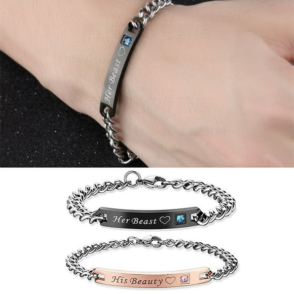 Relationship Bracelets For Couples Set Her Beast His Beauty 2 Pcs Romantic Lettering Couples Link Bracelets Promise Gifts Birthday Present For Teens Girls Boys Women Men