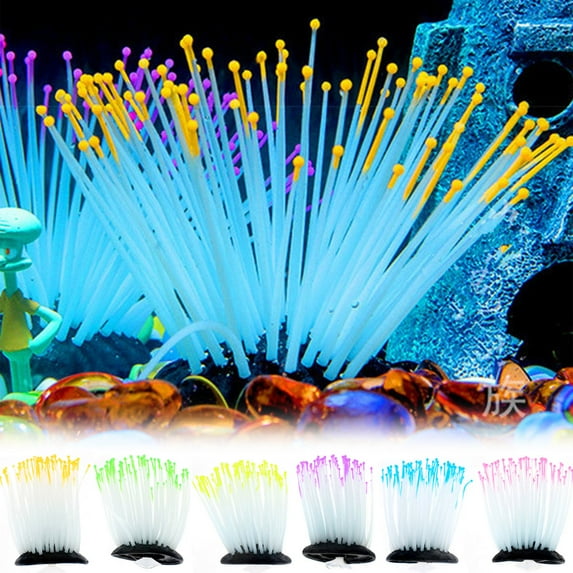 Meidiya Soft Silica Simulation Anemone Aquarium Decorations Glow in The Dark,Glowing Coral Ornaments for Fish Tank Decorations