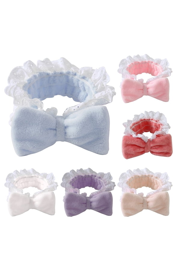 Spa Makeup Facial Headband for Washing Face, Coral Fleece Face Wash Headband Cosmetic Lace Bow Headbands Terry Cloth Headbands for Women Girls