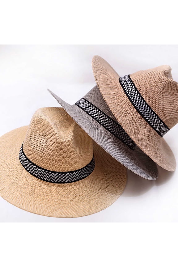 Straw Men Sun Hat Wide Brim Sunscreen Washable Friendly to Skin Beach Hat Panama Hat for Summer,Women Men Cap With Black Ribbon