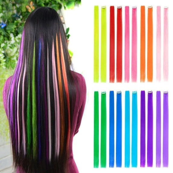 Meidiya Wig Colored Clip in Hair Extensions Heat-Resistant Synthetic straight Hair Extensions for Women Girls Kids Gift Multi-Colors Party Highlights Clip in Synthetic Hairpiece