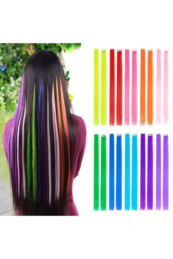 Wig Colored Clip in Hair Extensions Heat-Resistant Synthetic straight Hair Extensions for Women Girls Kids Gift Multi-Colors Party Highlights Clip in Synthetic Hairpiece