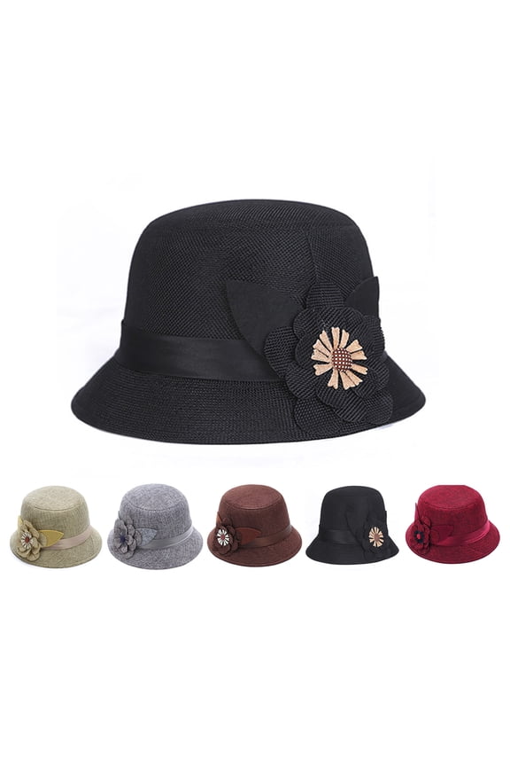 Women Flower Top Hat Fshion Fascinator Wedding Party Linen Wide Brim Sun Hat for Women,Spring Summer Flower Sun Visor Hat