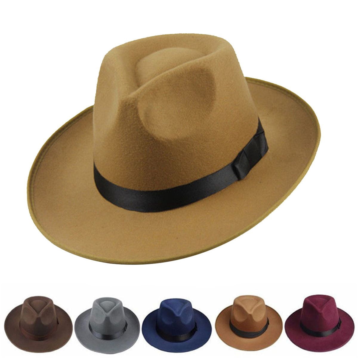 Classic Felt Fedora Hat Wide Brim Flat Top Jazz Panama Party Church Unisex Classic Felt Hat Wide Brim Flat Top Jazz Panama Hat Party  main image 4