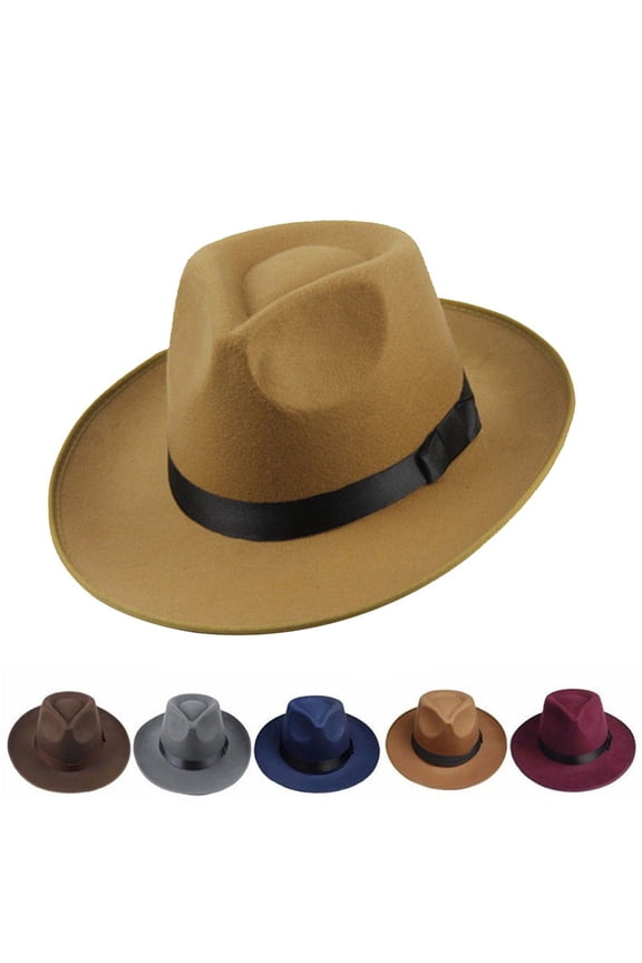 Women Men Classic Felt Fedora Hat Wide Brim Flat Top Jazz Panama Felt Hat Casual Party Church Hat