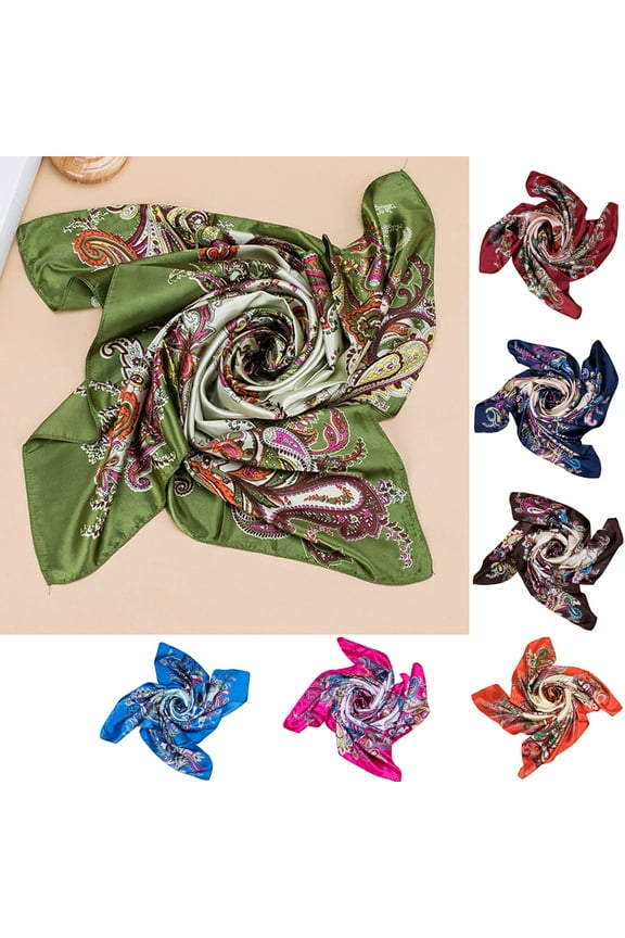 Women's Satin Large Square Silk Like Hair Scarves and Wraps Headscarf Fashion Flower Print Designer Scarf Lightweight Scarf for Womens Girls