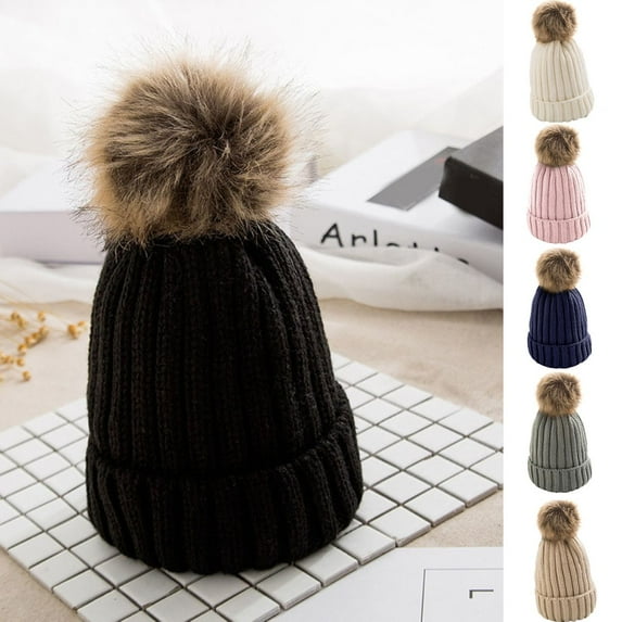 Meidiya Women's Winter Knitted Soft Ski Cuff Beanie Cap with Pom Pom Warm Thick Slouchy Cable Knit Skull Hat Ski Cap for Daily Wear