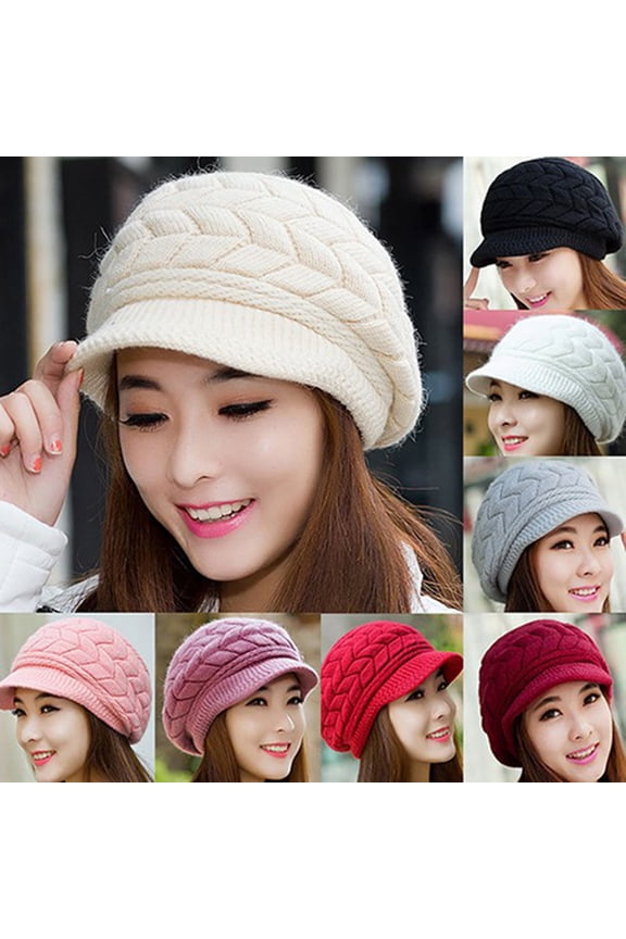Women's Winter Warm Hat Crochet Slouchy Newsboy Cap Hat Knitted Beanie Knitted Caps with Visor