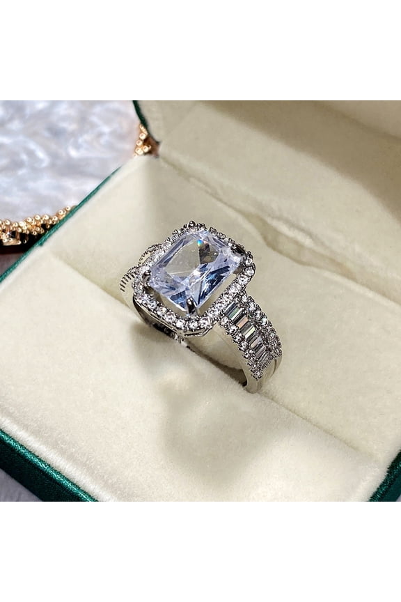 Womens Square Rhinestone Ring, Hypoallergenic Comfortable Shiny Inlaid Zircon Broadband Ring, Ring Jewelry for Women