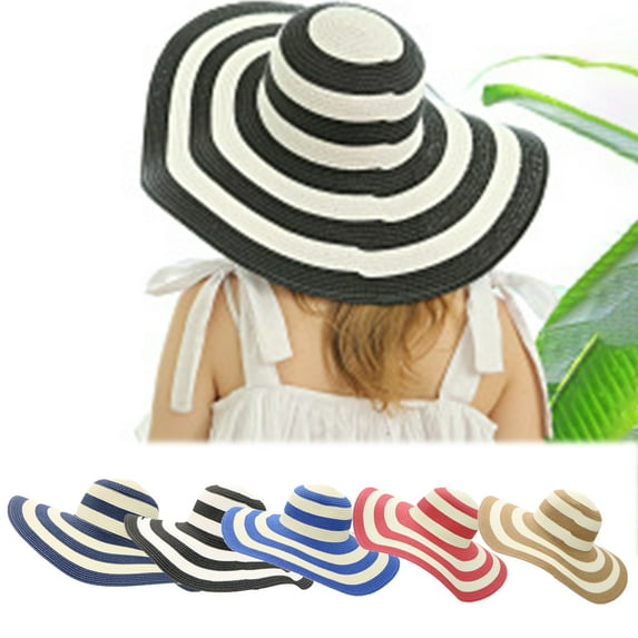 Meidiya Womens Wide Brim Sun Hat Big Floppy Foldable Roll up Cap Beach Sun Hat UPF 50+ Stripe Fashion Summer Sun Hat