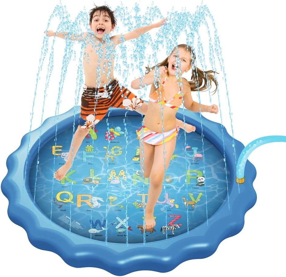 Splash Pad Sprinkler for Kids Toddlers 68" Splash Water Pad,Outdoor Swimming Pool Splash Play Mat Water Toys for Children for Fun Games Learning Blue