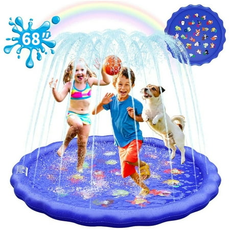 Meidong Splash Pad Sprinkler for Kids Toddlers 68" Splash Water Pad,Outdoor Swimming Pool Splash Play Mat Water Toys for Children for Fun Games Learning Blue
