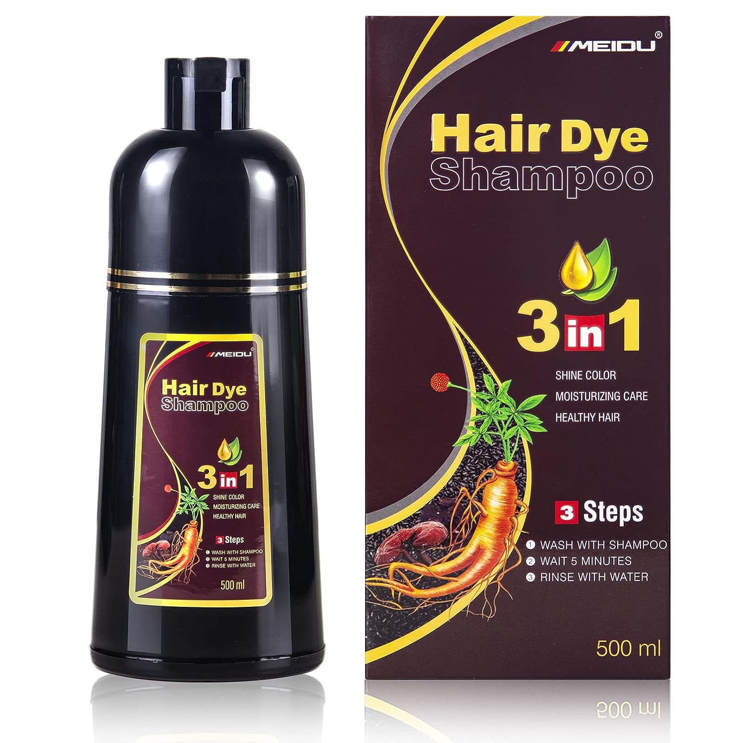 Meidu Dark Brown Hair Dye Shampoo 3 in 1 for Grey Hair Shampoo Para