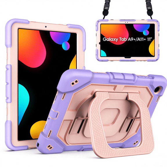 Meifei Case for Samsung Galaxy Tab 11 inch A11 / A9  (X230/X236B/X210/X215/X216), Heavy Duty Shockproof Cover with Stand & Hand Strap, Purple & Pink