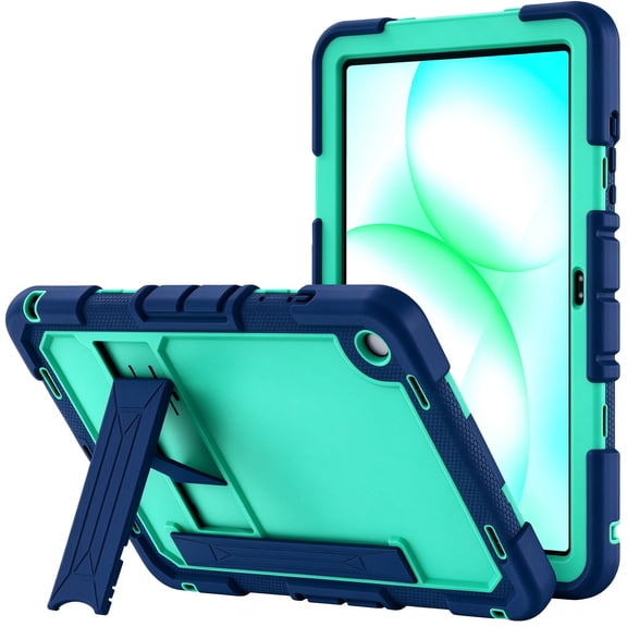 Meifei Case for Samsung Galaxy Tab A9 / A11 11 inch, with Kickstand & Hand Strap, Navy Blue / Mint Green