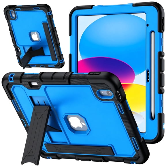 Meifei Case for iPad 10th Gen 10.9 inch / iPad A16 11 inch, with Kickstand, Silicone Hand Strap & Pencil Holder, Black Blue
