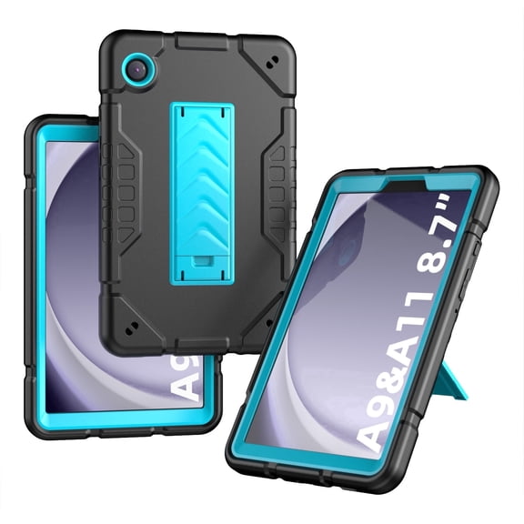 Meifei Shockproof Case for Samsung Galaxy Tab A11 / A9 8.7-inch, Silicone Back & Built-in Kickstand, Black Blue