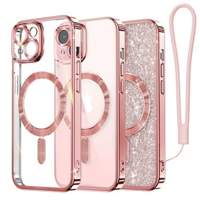Magnetic Case Designed for iPhone 15, [Compatible with MagSafe] [Wrist Strap & glitter card] Full Camera Lens Protection Case Designed for iPhone 15 6.1'' for Women Girls, Rose Gold