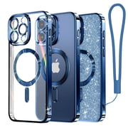 Magnetic Case Designed for iPhone 15 Pro, [Compatible with MagSafe] [Glitter Card & Wrist Strap] Full Camera Lens Protection Designed for iPhone 15 Pro Case Women Girls, Deep Blue