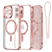 Meifigno Candy Mag Series Case Designed for iPhone 15 Pro Max, [Compatible with MagSafe][Glitter Card & Wrist Strap] Surround Raised Lens Protection Designed for iPhone 15 ProMax Case Women,Rose Gold…