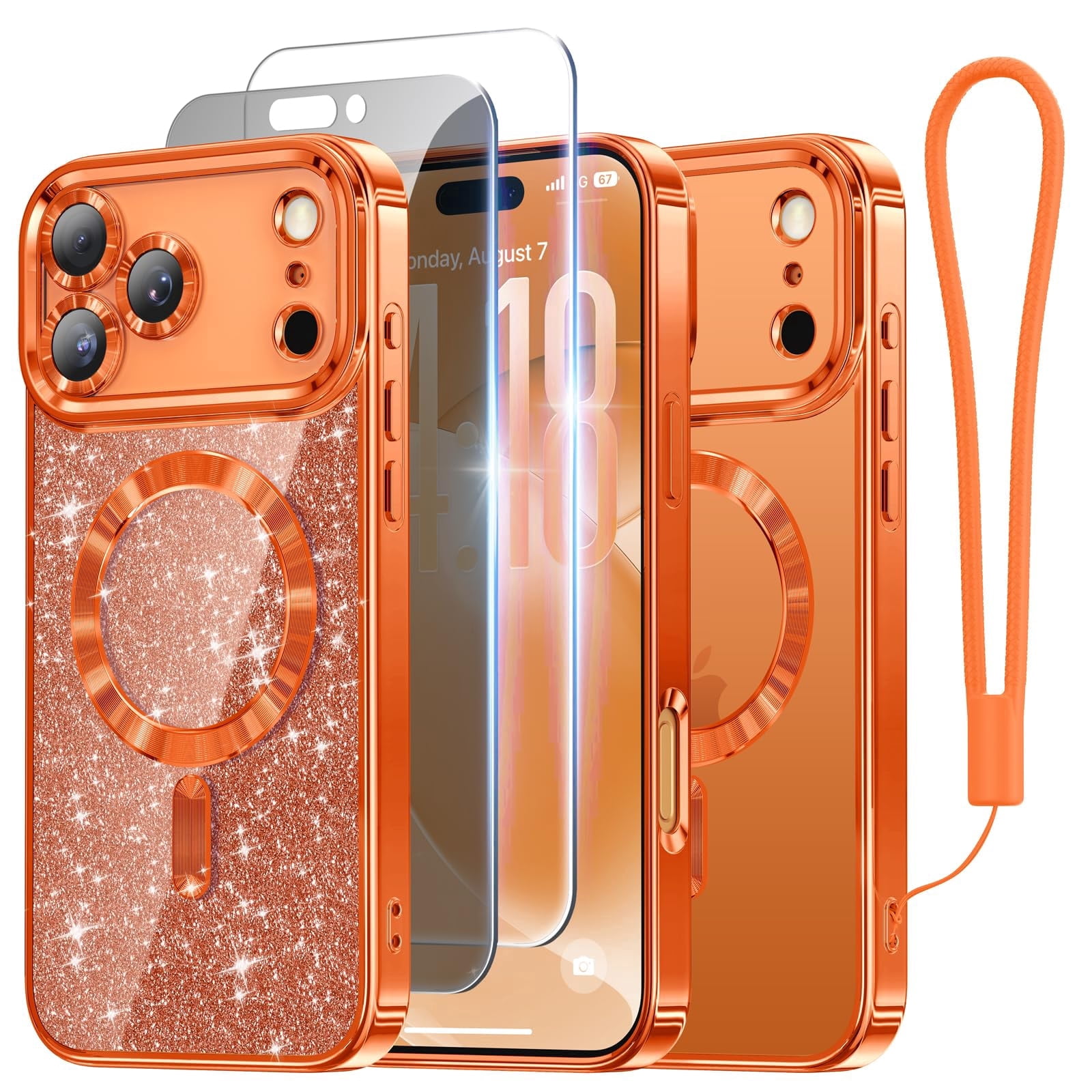 Meifigno Designed for iPhone 17 Pro Case 6.3", [Compatible with MagSafe] [1HD +1X Privacy Screen Protectors] Surround Raised Lens Protection for 17 Pro Phone Case for Women, Cosmic Orange