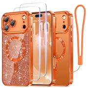 Meifigno Designed for iPhone 17 Pro Case 6.3, [Glitter Card] [Compatible with MagSafe] [2X HD Screen Protectors] Surround Raised Lens Protection for 17 Pro Phone Case for Women, Cosmic Orange