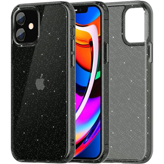 Meifigno Glitter Compatible with iPhone 12 Mini Case, Hard PC with Soft TPU Edge, [Military Level Protection][Green Materials], Clear Case Designed for iPhone 12 Mini 5.4" 2020, Glitter Black
