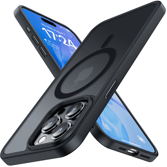 Meifigno Magic Mag Series for iPhone 15 Pro Case, [Military Grade Protection & Compatible with MagSafe], Translucent Matte Back with Aluminum Alloy Keys Case for iPhone 15 Pro 6.1", Black