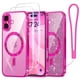 thumbnail image 1 of Meifigno Magnetic Case for iPhone 16 Plus 6.7 inch, with 2X Screen Protector, with Wrist Strap & Glitter Card, Hot Pink, 1 of 6