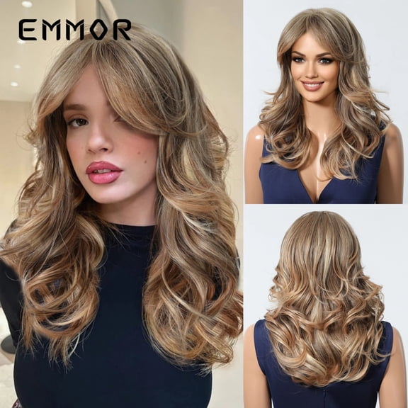 【Meigao】Eight-Character Bangs American Retro Black Brown Highlighted Long Curly Hair Asian Style Full Wig Hairstyle wi