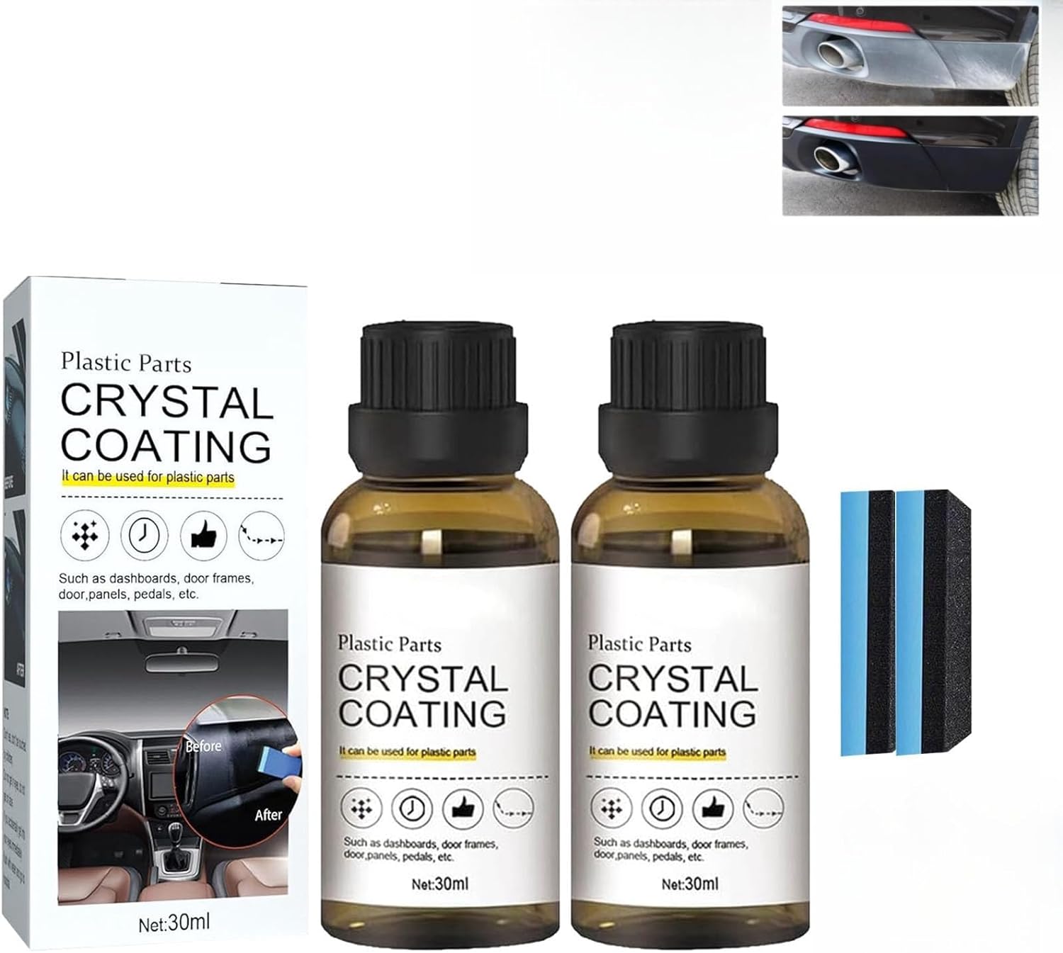 Meigap Crystal Coating for Car Plastic Parts, Plastic Parts Crystal Coating, Plastic Restorer for Cars, Crystal Coating for Car, Car Plastic Renovation Coating, Easy to Use (2PCS)